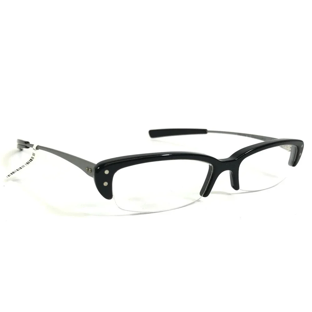Onkel Eyeglasses Frames Spyk Col 01 Black Silver Rectangle Half Rim 50-16-140